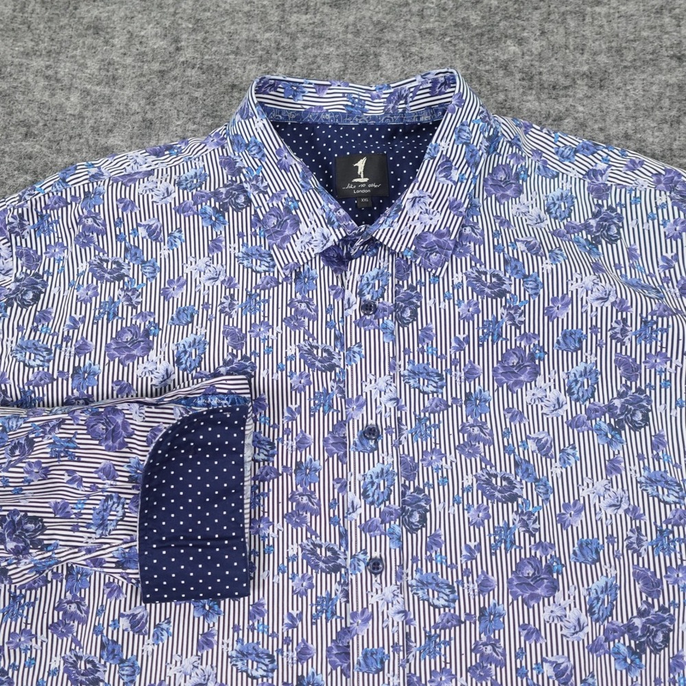 1 Like No Other London Shirt Mens XXL Blue Floral Stripe Long Sleeve Casual‎
